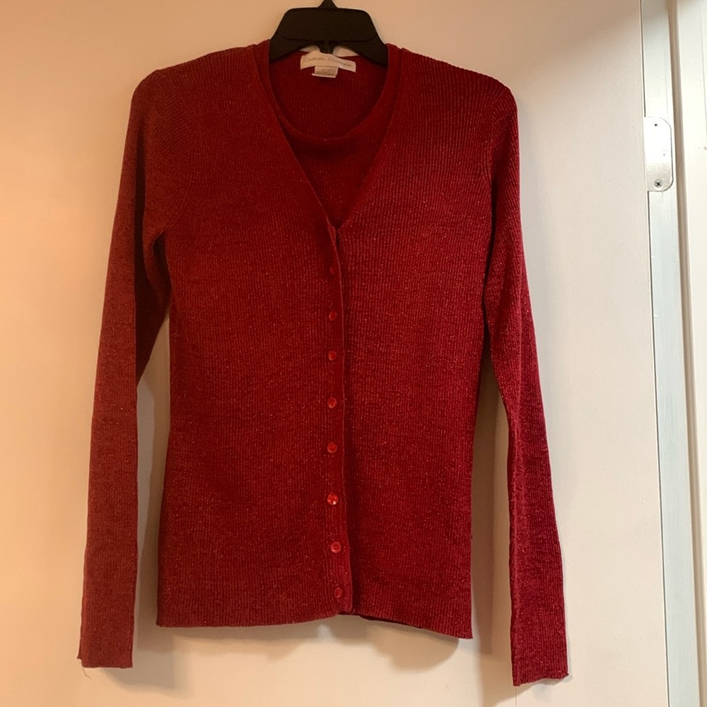 Size S/M Casual Corner Holiday Sparkle tank and cardigan Set Very Good Condition